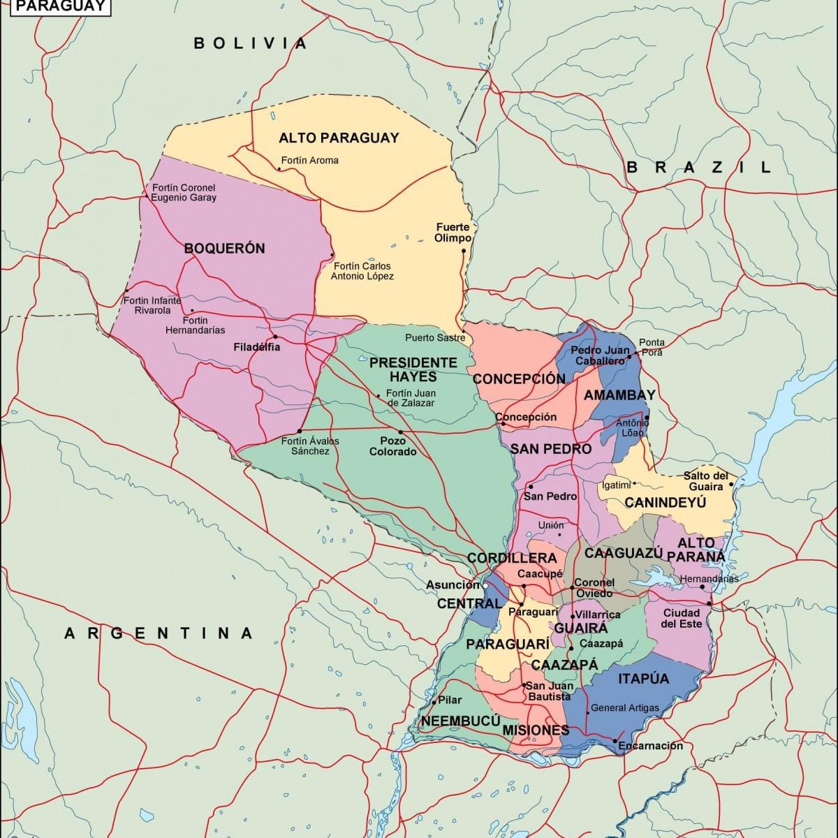 Térkép politikai Paraguay